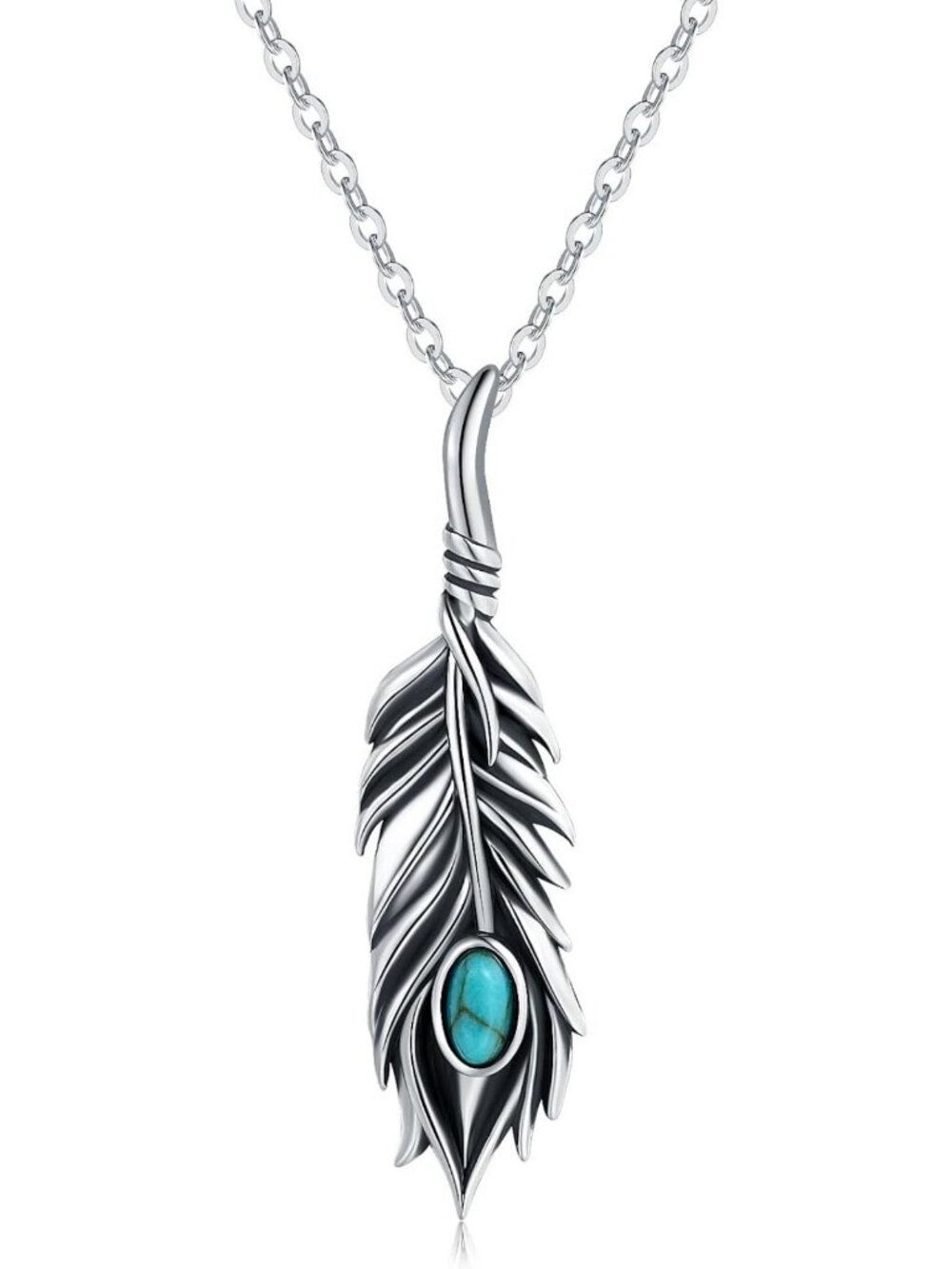Turquoise Feather Necklace for Women - S925 Silver Western Boho Jewelry